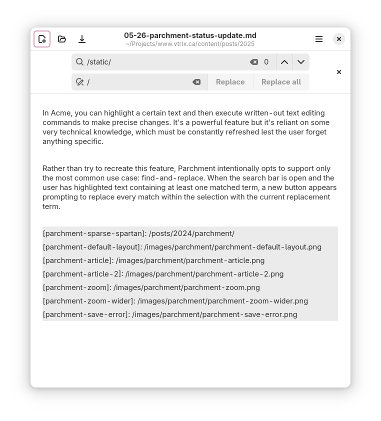 parchment replace in selection after